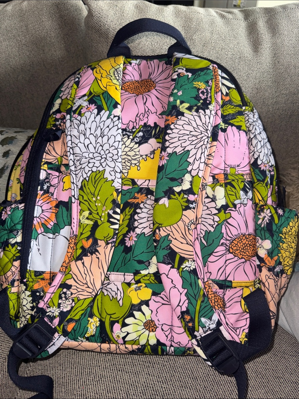 Vera Bradley Quilted Floral Backpack in Pink, Green & Yellow - Picture 5 of 5